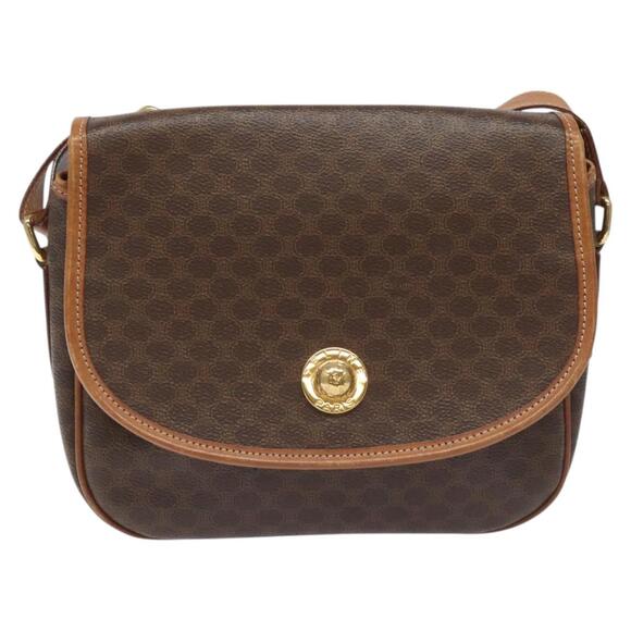 CELINE Macadam Canvas Shoulder Bag Pvc Leather Brown Gold - Picture 2 of 13